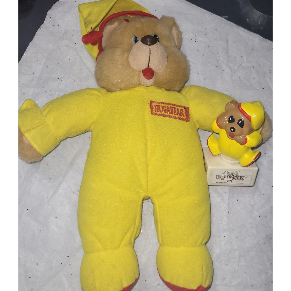 Vintage 1987 Kidpower Hugabear Plush and NightLighter Night Light Set Yellow